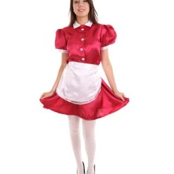 HPO Adult Women's French Apron Maid Uniform Costume | Dark Red Cosplay Costume