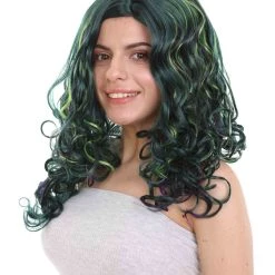 HPO Women's Green Wicked Witch Womens Wig | Horror Blue Green Two Toned Halloween Wig | Premium Breathable Capless Cap