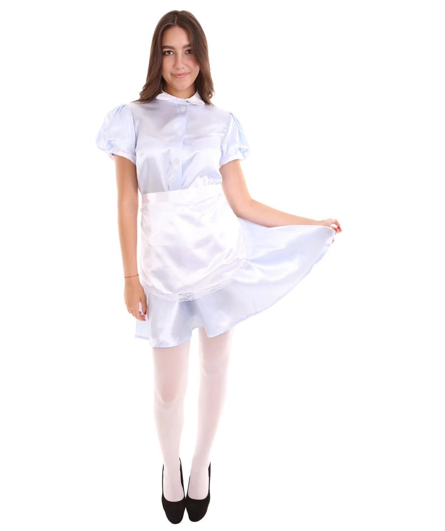 HPO Adult Women's French Apron Maid Uniform Costume | Light Blue Cosplay Costume
