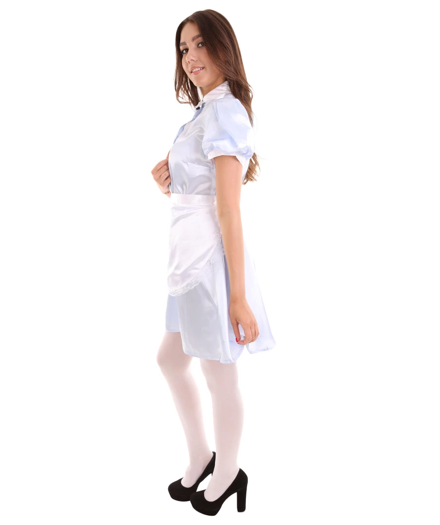 HPO Adult Women's French Apron Maid Uniform Costume | Light Blue Cosplay Costume