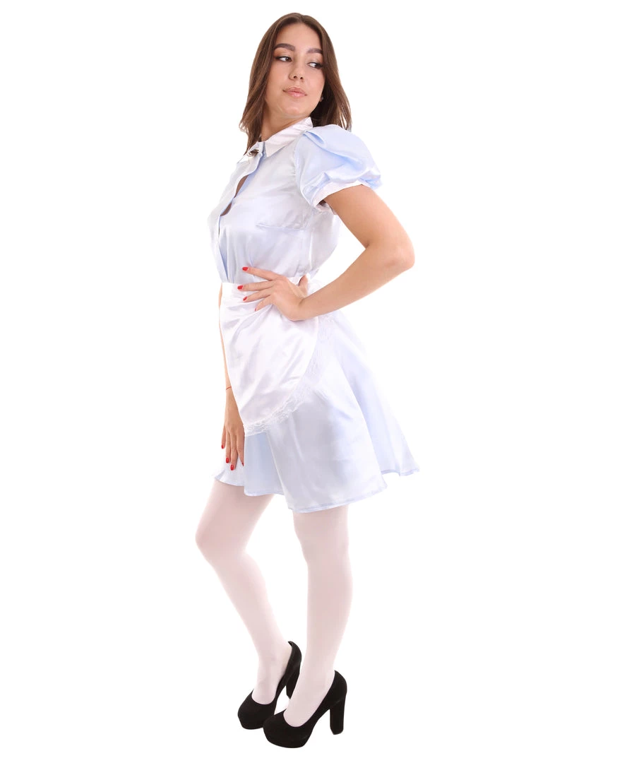 HPO Adult Women's French Apron Maid Uniform Costume | Light Blue Cosplay Costume