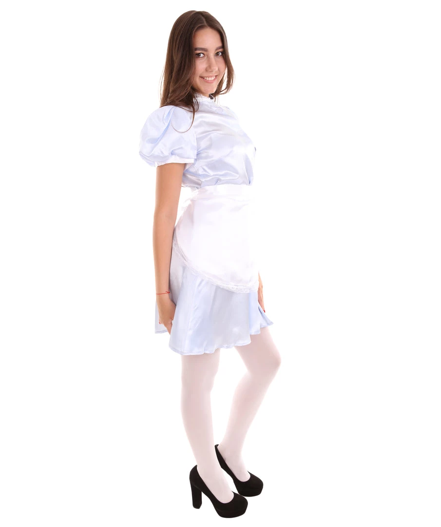 HPO Adult Women's French Apron Maid Uniform Costume | Light Blue Cosplay Costume
