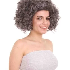 HPO Old Lady Grey Womens Wig | Grandma Character Short Cosplay Halloween Wig | Premium Breathable Capless Cap Women's
