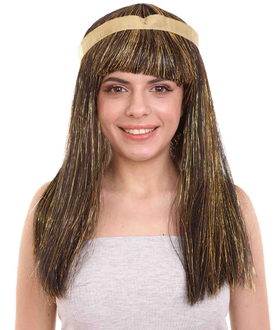 HPO Men's Deluxe Cleopatra Womens Wig | Gold Tinsel Character Cosplay Halloween Wig | Premium Breathable Capless Cap