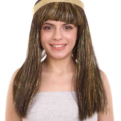 HPO Men's Deluxe Cleopatra Womens Wig | Gold Tinsel Character Cosplay Halloween Wig | Premium Breathable Capless Cap