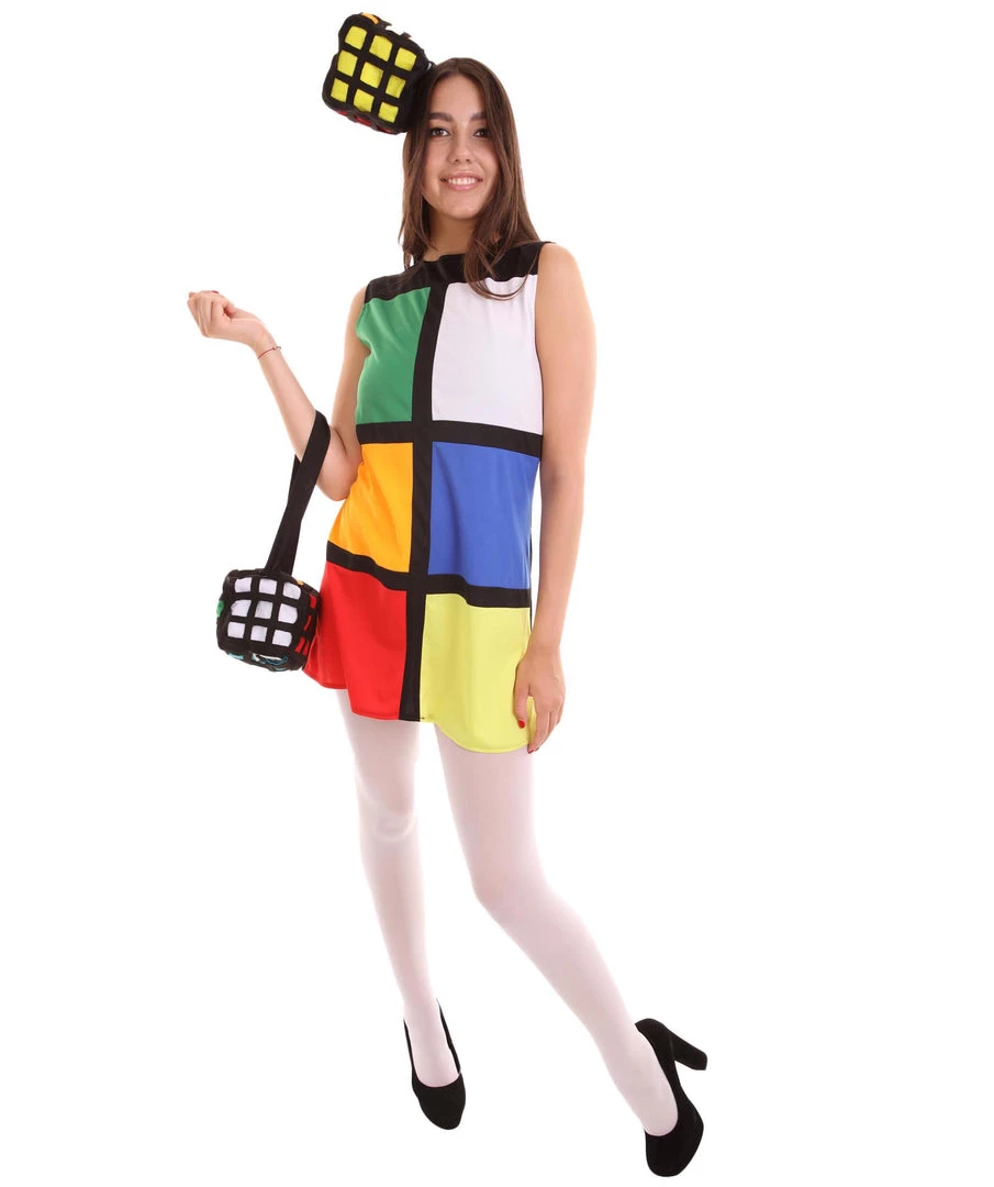 HPO Adult Women's Rubik's Cube Costume | Multi Halloween Costume