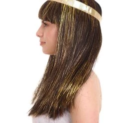 HPO Men's Deluxe Cleopatra Womens Wig | Gold Tinsel Character Cosplay Halloween Wig | Premium Breathable Capless Cap