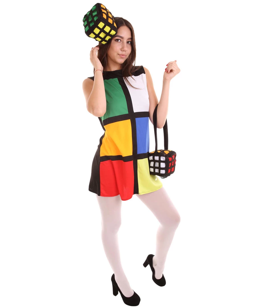 HPO Adult Women's Rubik's Cube Costume | Multi Halloween Costume