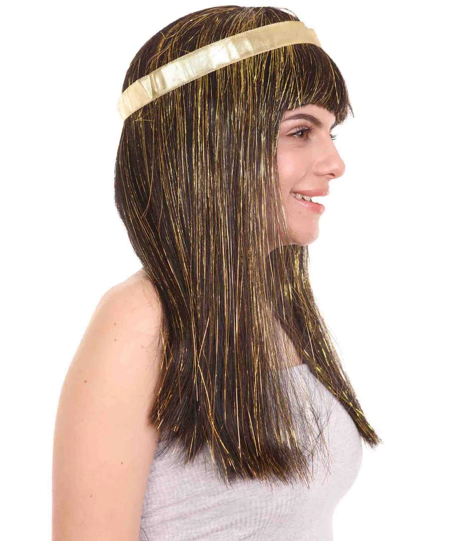 HPO Men's Deluxe Cleopatra Womens Wig | Gold Tinsel Character Cosplay Halloween Wig | Premium Breathable Capless Cap