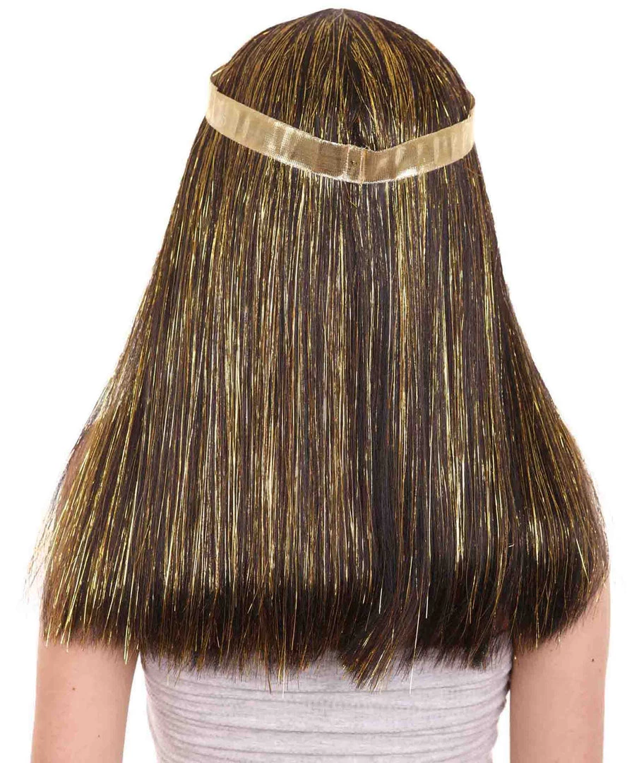 HPO Men's Deluxe Cleopatra Womens Wig | Gold Tinsel Character Cosplay Halloween Wig | Premium Breathable Capless Cap
