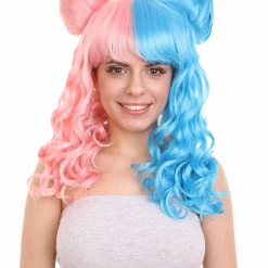 HPO Two Tone Pink & Blue Buns Womens Wig | Sexy Cosplay Party Halloween Wig | Premium Breathable Capless Cap Women's