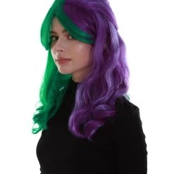 BC Women's Two Tone Green And Purple Color Wavy Medium Length Trendy Galactic Maiden Wig