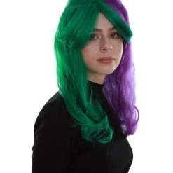 BC Women's Two Tone Green And Purple Color Wavy Medium Length Trendy Galactic Maiden Wig