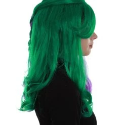 BC Women's Two Tone Green And Purple Color Wavy Medium Length Trendy Galactic Maiden Wig