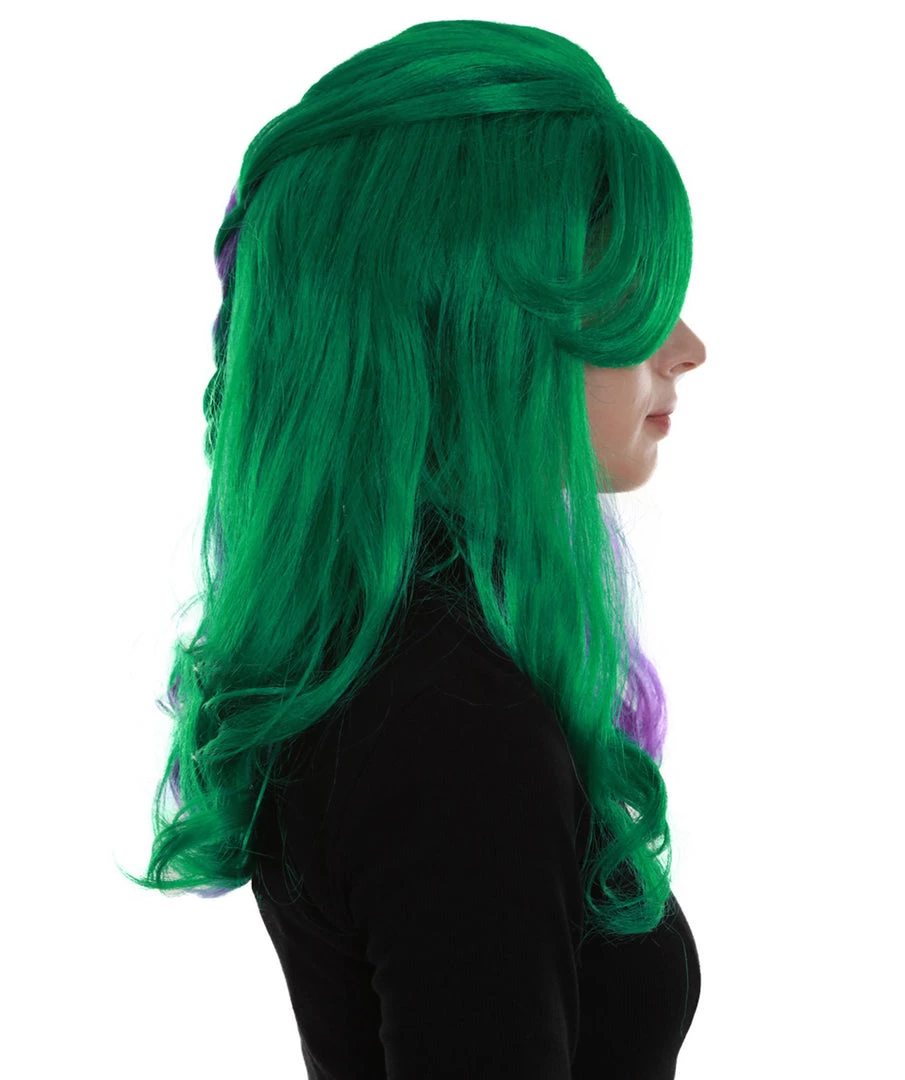 BC Women's Two Tone Green And Purple Color Wavy Medium Length Trendy Galactic Maiden Wig