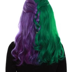 BC Women's Two Tone Green And Purple Color Wavy Medium Length Trendy Galactic Maiden Wig