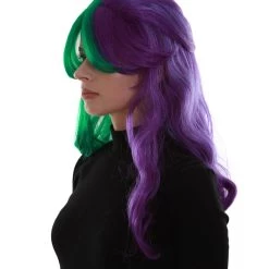 BC Women's Two Tone Green And Purple Color Wavy Medium Length Trendy Galactic Maiden Wig