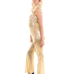 HPO Adult Women's 70's Disco Jumpsuit Costume | Gold Cosplay Costume