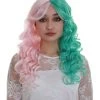 BC Women's Two Tone Green And Pink Color Curly Medium Length Trendy Calypso Wig