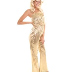 HPO Adult Women's 70's Disco Jumpsuit Costume | Gold Cosplay Costume