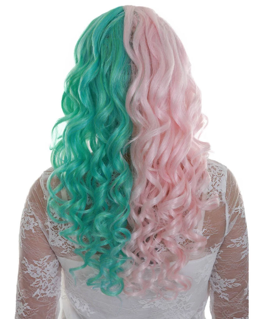 BC Women's Two Tone Green And Pink Color Curly Medium Length Trendy Calypso Wig