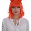 BC Space Buns | Women's Orange Color Straight Shoulder Length Trendy Space Buns Wig