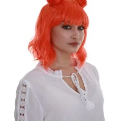 BC Space Buns | Women's Orange Color Straight Shoulder Length Trendy Space Buns Wig