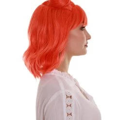 BC Space Buns | Women's Orange Color Straight Shoulder Length Trendy Space Buns Wig