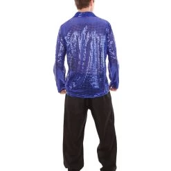 HPO Adult Men's 70's Disco Sequin Shirt Costume | Blue Vintage Cosplay Costume