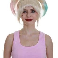 HPO Fabulous Villain | Women's Multi Color Straight Shoulder Pigtails Length Trendy Fabulous Villain Wig