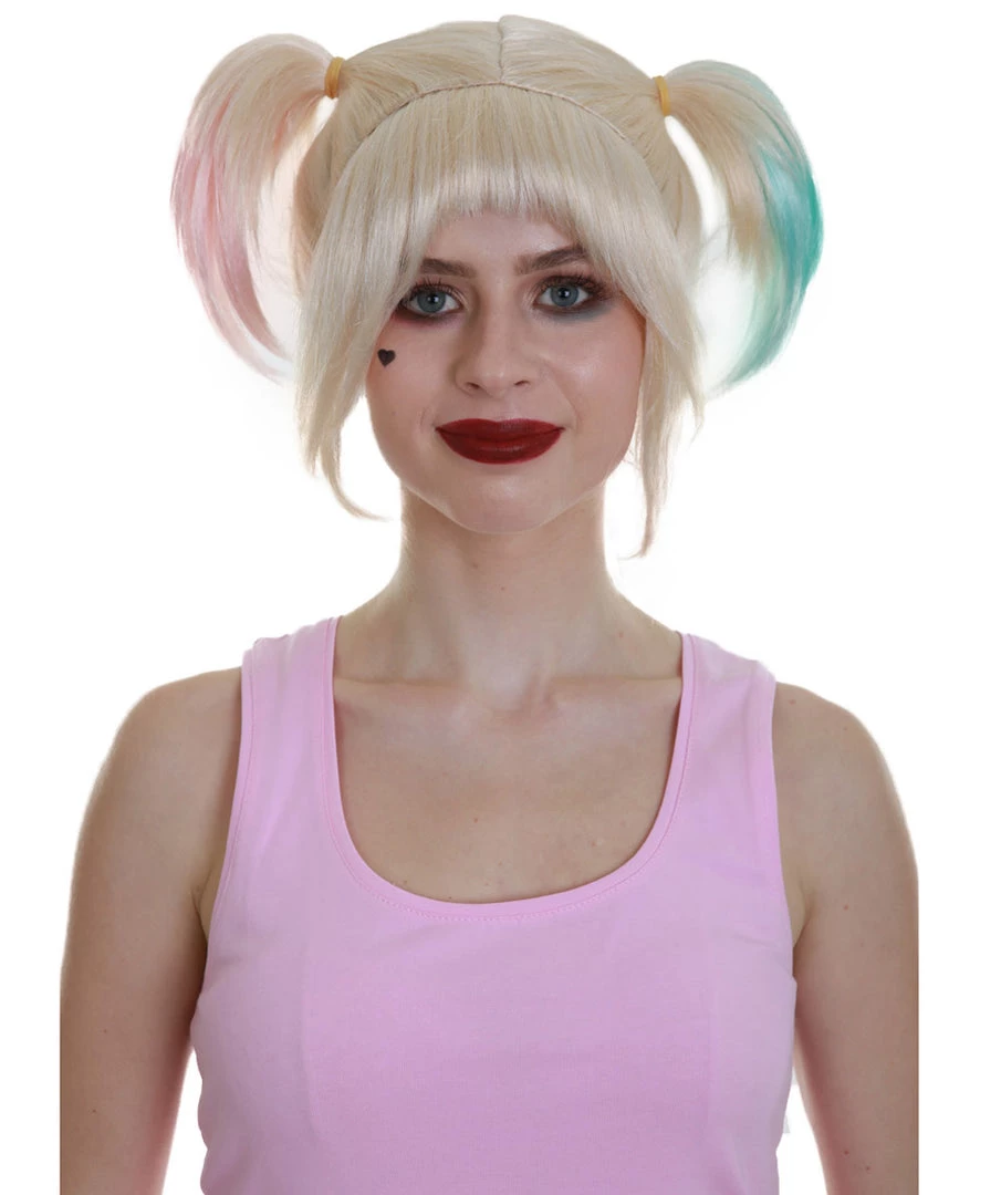 HPO Fabulous Villain | Women's Multi Color Straight Shoulder Pigtails Length Trendy Fabulous Villain Wig