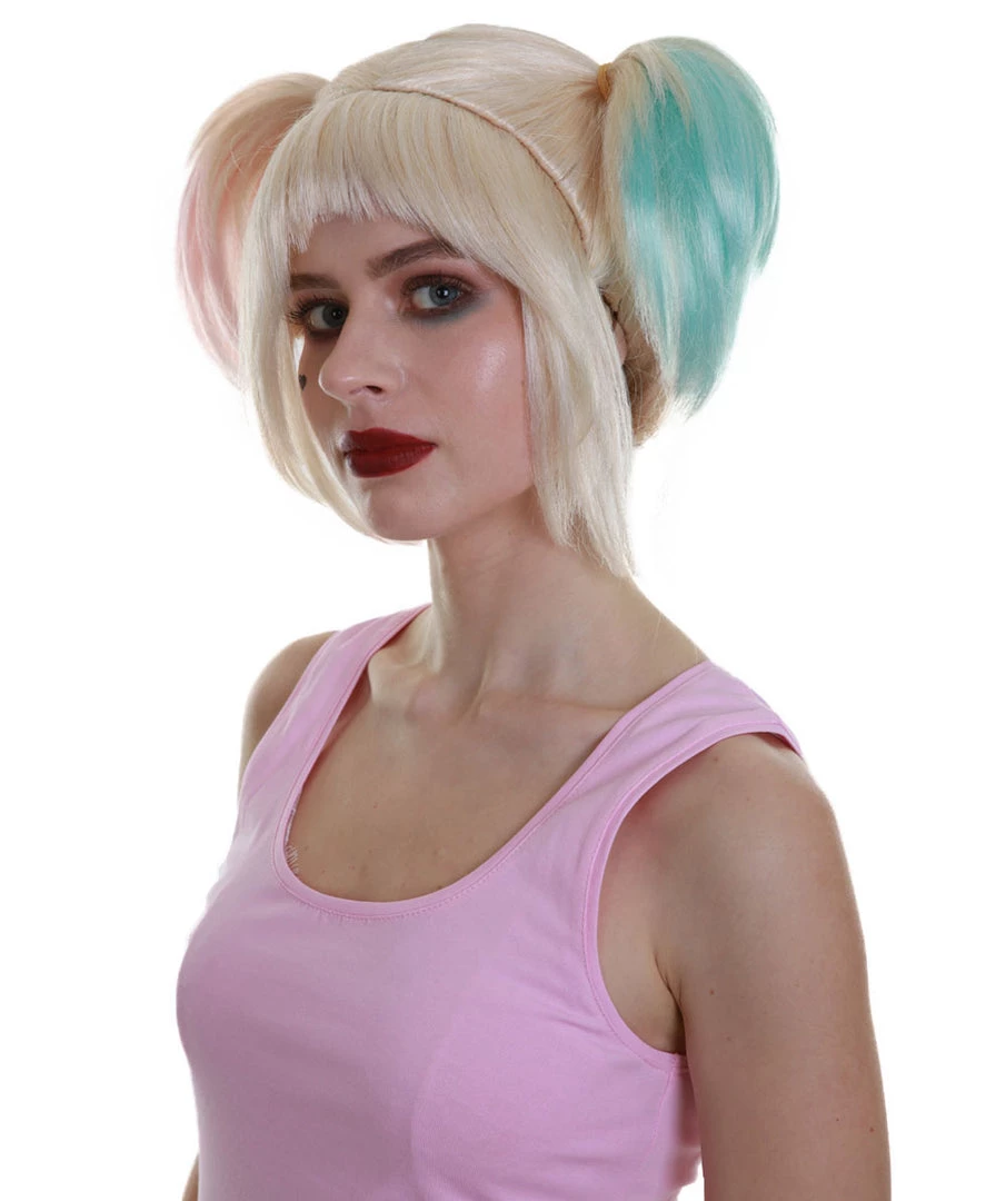 HPO Fabulous Villain | Women's Multi Color Straight Shoulder Pigtails Length Trendy Fabulous Villain Wig
