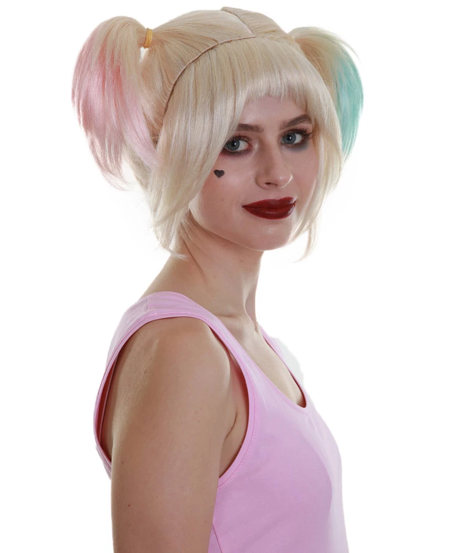 HPO Fabulous Villain | Women's Multi Color Straight Shoulder Pigtails Length Trendy Fabulous Villain Wig