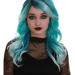 BC Women's Teal Color Wavy Medium Length Trendy Aquatic Princess Wig