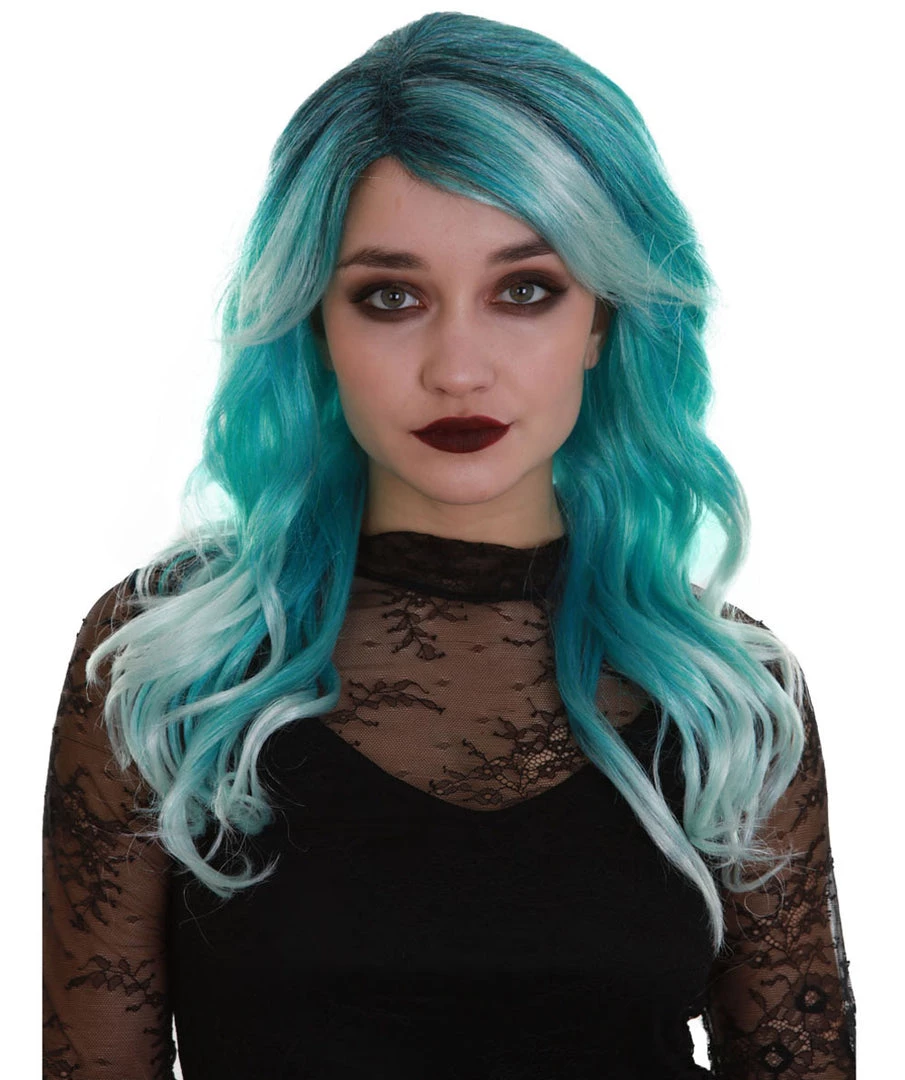 BC Women's Teal Color Wavy Medium Length Trendy Aquatic Princess Wig
