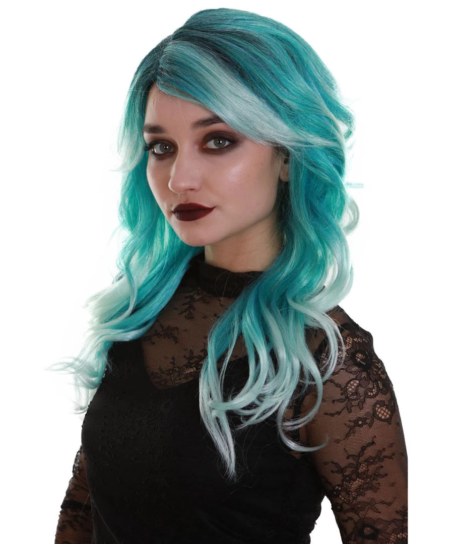 BC Women's Teal Color Wavy Medium Length Trendy Aquatic Princess Wig