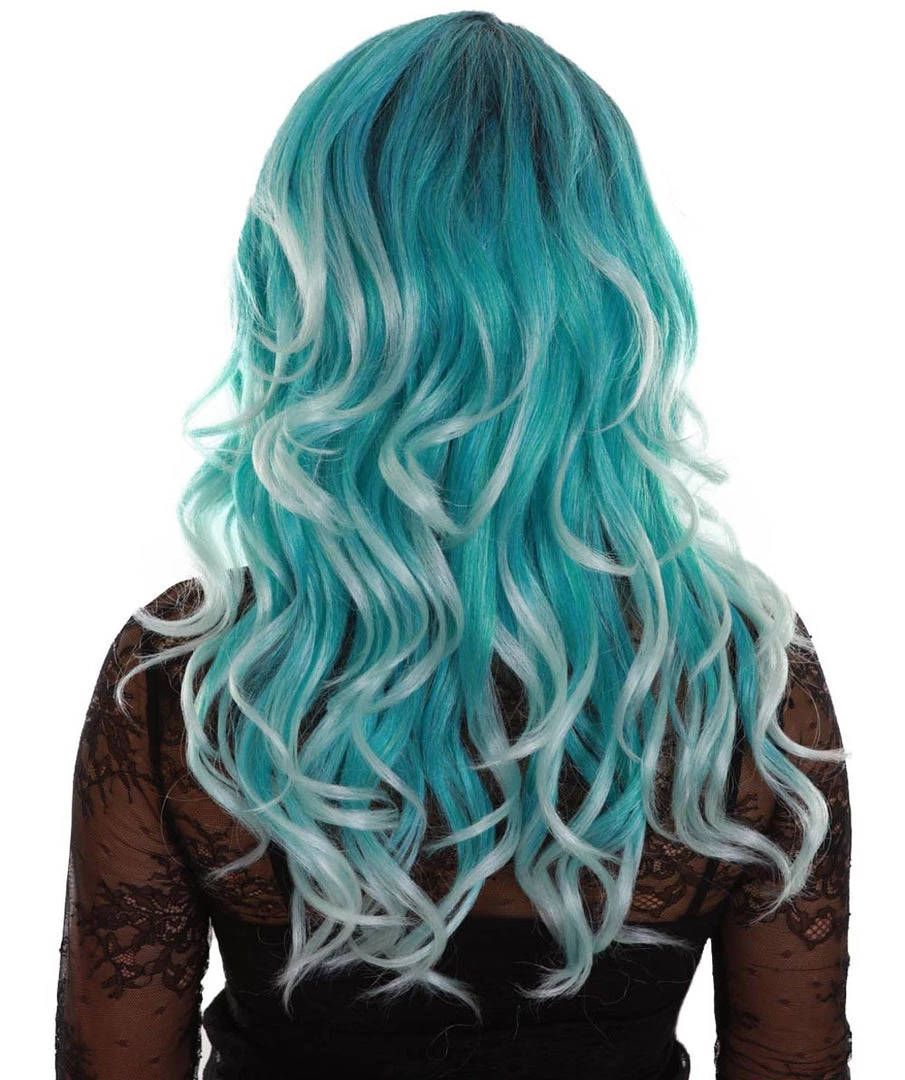 BC Women's Teal Color Wavy Medium Length Trendy Aquatic Princess Wig