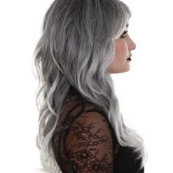 BC Women's Silver Color Wavy Medium Length Trendy Frosted Wavy Wig