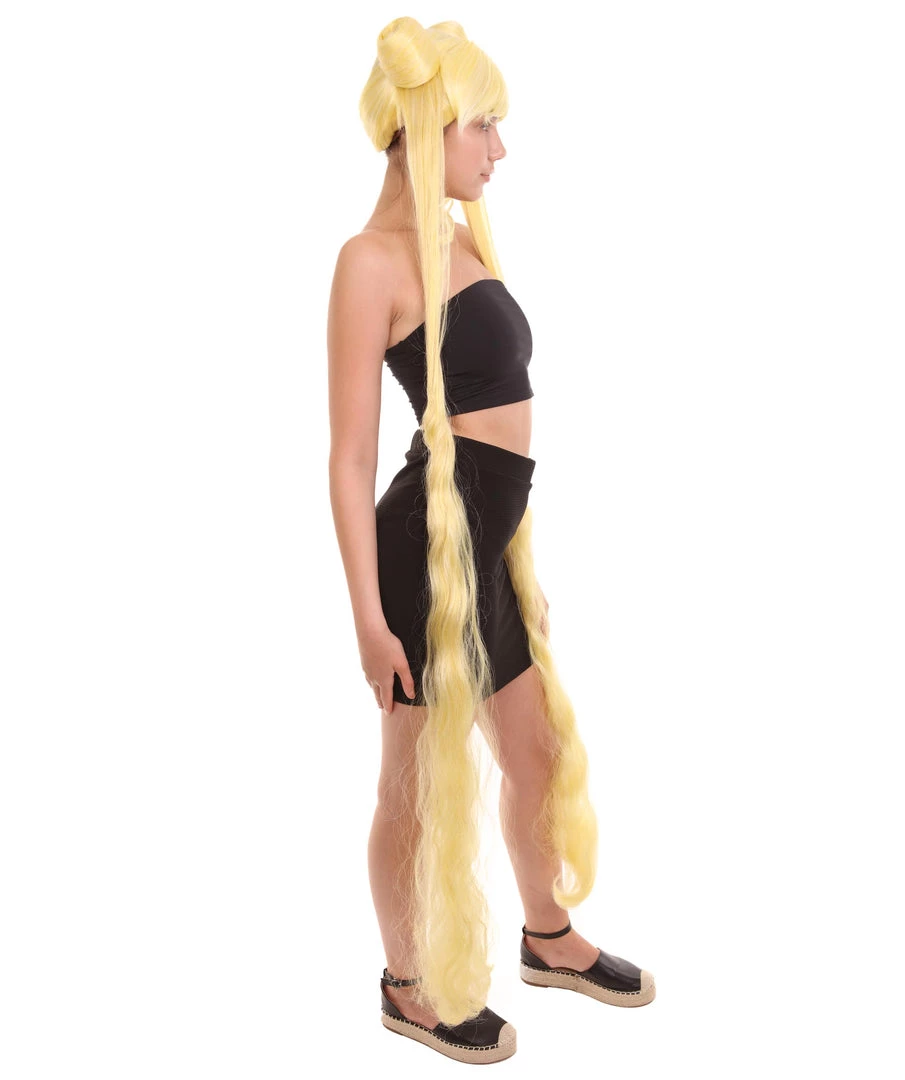 HPO Women's Womens Anime 60" Ponytail Buns Wig | Yellow TV/Movie Wigs | Premium Breathable Capless Cap