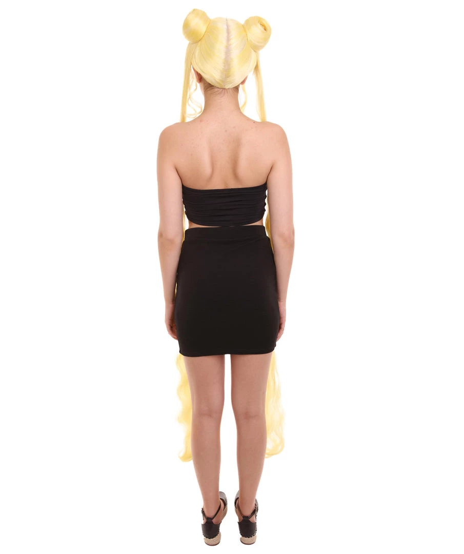 HPO Women's Womens Anime 60" Ponytail Buns Wig | Yellow TV/Movie Wigs | Premium Breathable Capless Cap