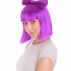 HPO Neon Purple Butterfly Womens Wig | Party Ready Fancy Cosplay Halloween Wig | Premium Breathable Capless Cap