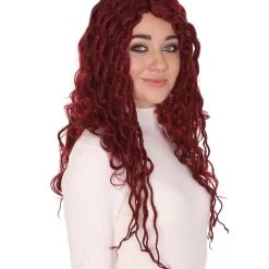 HPO Fantasy Wine Red Curly Womens Wig | Fancy Fashion Wig | Premium Breathable Capless Cap Men's