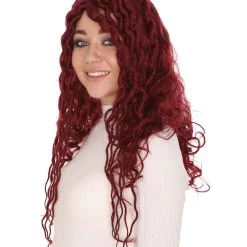 HPO Fantasy Wine Red Curly Womens Wig | Fancy Fashion Wig | Premium Breathable Capless Cap Men's