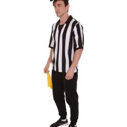 HPO Adult Men's Referee Shirt & Cap 4Pc Costume | Black And White Cosplay Costume