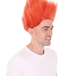 HPO Men's Fire Movie Mens Wig | All Back Tall Red Wig | Premium Breathable Capless Cap