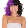 HPO Men's Adult Womens Medium Length Curly Wig Purple & Black | Fancy Event Ready Halloween Wig | Premium Breathable Capless Cap