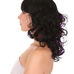 HPO Men's Adult Womens Medium Length Curly Wig Purple & Black | Fancy Event Ready Halloween Wig | Premium Breathable Capless Cap