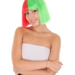 HPO Christmas Australian Singer Womens Wig | Red & Green Holiday Wigs | Premium Breathable Capless Cap