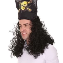 HPO Men's Captain Pirate Mens Curly Wig | Movie Character Cosplay Halloween Wig | Premium Breathable Capless Cap