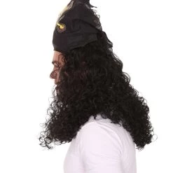 HPO Men's Captain Pirate Mens Curly Wig | Movie Character Cosplay Halloween Wig | Premium Breathable Capless Cap
